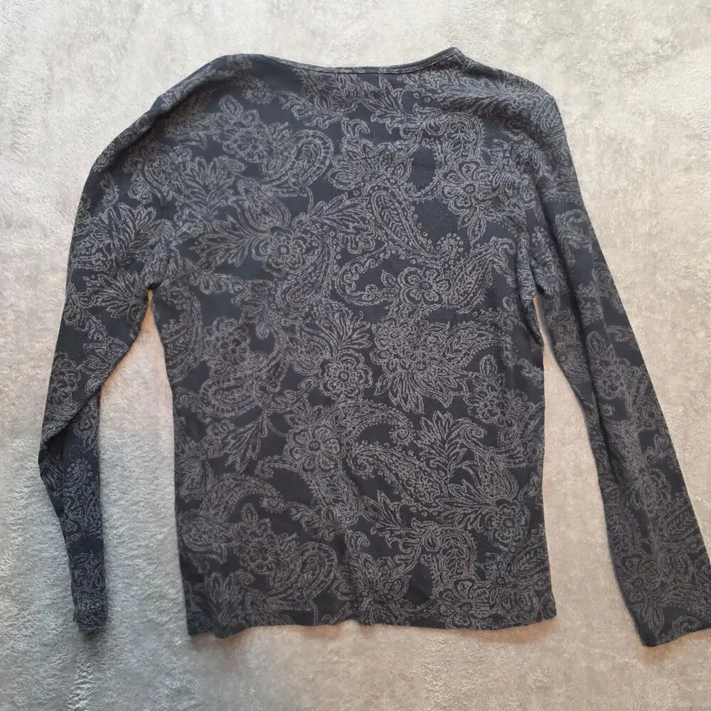 Lauren Ralph Lauren Shirt Womens L Black Paisley Print Long Sleeve T-Shirt